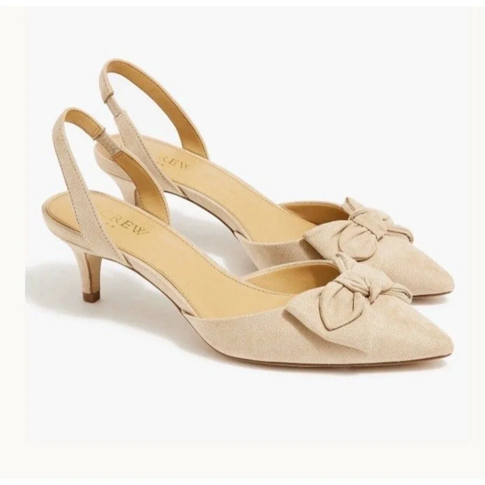 J Crew Slingback Kitten Heel Cintage Sandstone Beige Suede Size 7.5 NEW